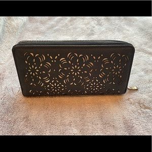 Black wallet with silver floral pattern